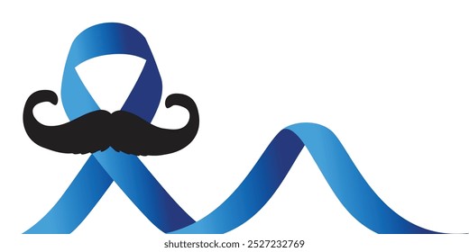 ilustração de vetor Consciência do câncer de próstata Fita azul-clara realista com bigode. Fundo, cartaz, modelo de design de banner.