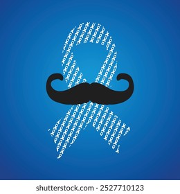 ilustração de vetor Consciência do câncer de próstata Fita azul-clara realista com bigode. Fundo, cartaz, modelo de design de banner.