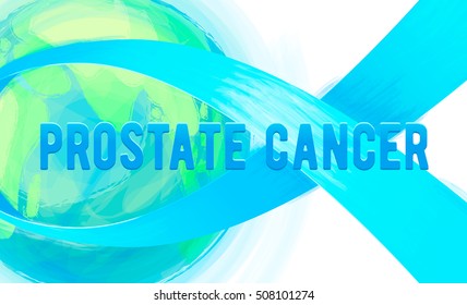 Vector illustration of prostate cancer awareness background isolated on white. Ribbon preventing the male prostate disease and cancer symbol blue bow, world earth. Painted blue ribbon emblem