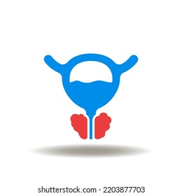 Vector illustration of prostate inflammation. Icon of urinary dysfunction. Symbol of prostate cancer, prostatitis. Sign of adenoma prostate BPH.