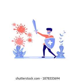 Ilustración vectorial que protege del virus. proteger del concepto de virus covid-19 o corona. combatir el virus. defenderse del virus.