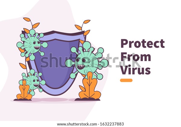 ベクターイラストがウイルスから保護します Covid 19ウイルスやコロナウイルスのコンセプトから保護します ウイルスと闘う ウイルスから防御 コロナウイルスの回避 のベクター画像素材 ロイヤリティフリー