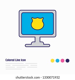 Vector illustration of protected computer icon colored line. Beautiful computer element also can be used as security icon element.