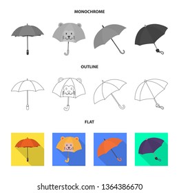 Vector illustration of protection and closed icon. Collection of protection and rainy vector icon for stock.