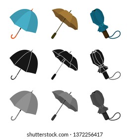 Vector illustration of protection and closed icon. Set of protection and rainy vector icon for stock.