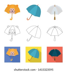 Vector illustration of protection and closed icon. Set of protection and rainy stock vector illustration.