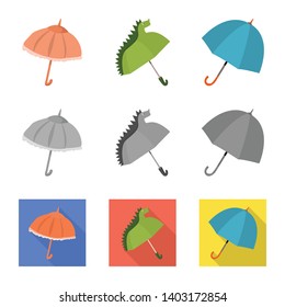 Vector illustration of protection and closed logo. Set of protection and rainy stock vector illustration.