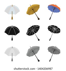 Vector illustration of protection and closed logo. Set of protection and rainy vector icon for stock.