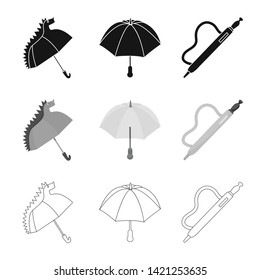 Vector illustration of protection and closed sign. Set of protection and rainy vector icon for stock.