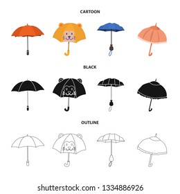 Vector illustration of protection and closed symbol. Set of protection and rainy vector icon for stock.