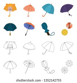 Vector illustration of protection and closed symbol. Set of protection and rainy vector icon for stock.