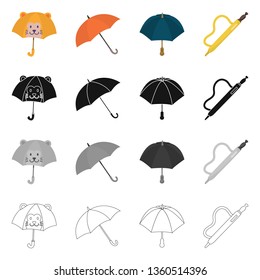 Vector illustration of protection and closed symbol. Collection of protection and rainy vector icon for stock.