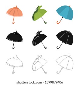 Vector illustration of protection and closed symbol. Set of protection and rainy vector icon for stock.