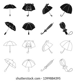Vector illustration of protection and closed symbol. Set of protection and rainy vector icon for stock.