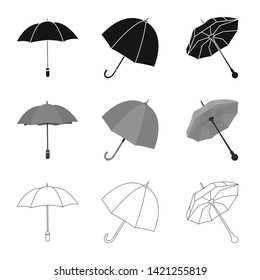 Vector illustration of protection and closed symbol. Collection of protection and rainy stock symbol for web.