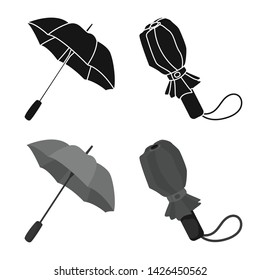 Vector illustration of protection and closed symbol. Collection of protection and rainy stock symbol for web.