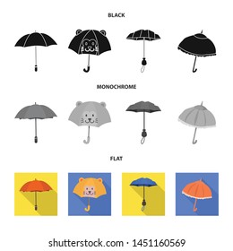 Vector illustration of protection and closed symbol. Set of protection and rainy vector icon for stock.