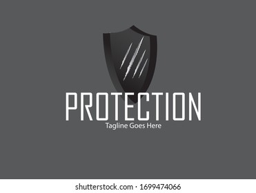 Ilustración vectorial con concepto de protección. Logotipos de protección. Escudo con arañazos. EPS 10.