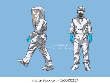 Vector Illustration of Protective Hazmat Suit / Personal Protective Equipment (PPE)