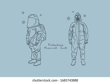 Vector Illustration Of Protective Hazmat Suit Preventing COVID-19