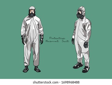 Vector Illustration of Protective Hazmat Suit / Personal Protective Equipment (PPE)