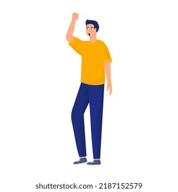 Vector illustration with protesting man. Protest. Color flat vector illustration isolated on white background.
