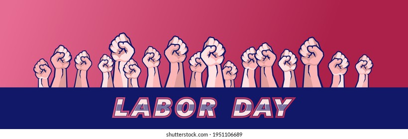vector illustration protesting people clenched fists as a sign of disagreement horizontal banner