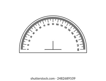 Rejilla del transportador de Ilustración vectorial aislada sobre fondo blanco. Escala de herramienta de medición en estilo plano. Plantilla del transportador a escala de 180 grados