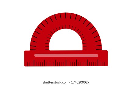 Vector illustration of protractor ruler isolated on white background. Stationery for drawing. School related math or geometry item. Back to school theme element