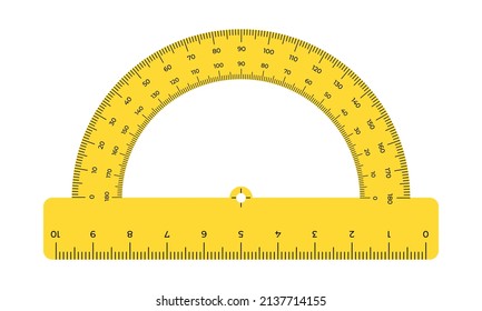 
Vector illustration protractor ruler isolated on white background. Realistic protractor in flat style. Measurement and drawing tool. Tilt angle meter.