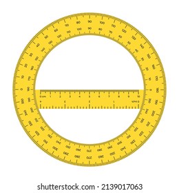 Regla del protractor de ilustración del vector aislada en el fondo blanco. Un protractor realista de estilo plano. Herramienta de medición y dibujo. Medidor de ángulo de inclinación.