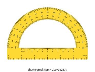 Lineal für Vektorgrafik-Aufzieher einzeln auf weißem Hintergrund. Realistischer Protraktor im flachen Stil. Mess- und Zeichenwerkzeug. Neigungswinkelmesser.
