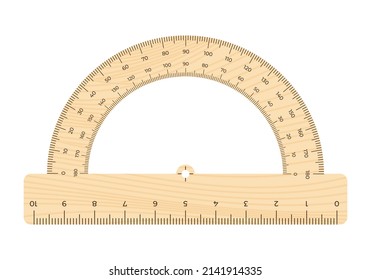 Regla del protractor de ilustración del vector aislada en el fondo blanco. Un protractor realista de estilo plano. Herramienta de medición y dibujo. Medidor de ángulo de inclinación.
