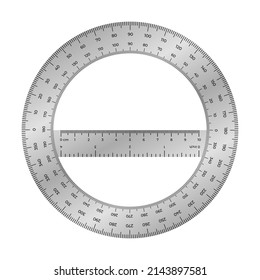 Vector illustration protractor ruler isolated on white background. Realistic protractor in flat style. Measurement and drawing tool. Tilt angle meter.