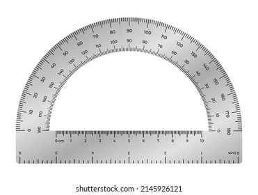 Vector illustration protractor ruler isolated on white background. Realistic protractor in flat style. Measurement and drawing tool. Tilt angle meter.