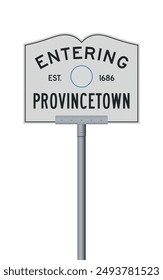 Vector illustration of the Provincetown (Massachusetts) city entering road sign on metallic post