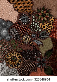 Vector illustration, psychedelic artwork in brown tones, card concept.