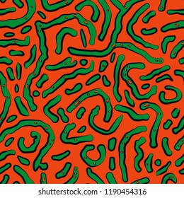 Vector illustration. Psychedelic retro 70s mandarin fish skin themed seamless repeat pattern. Animal print.