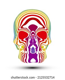 Vector illustration of psychedelic skull with colorful vertical stripes isolated on white background