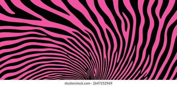 Ilustração vetorial de linhas pretas onduladas psicodélicas sobre um fundo rosa vibrante.
