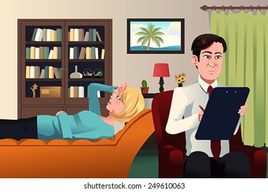 A vector illustration of psychiatrist working with a patient
