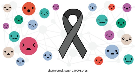 vector illustration of psychological stress and negative emotions factors influence on body and causing cancer disease