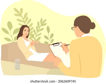 Vector illustration of a psychologist who leads an appointment and his patient. Psychology vector
