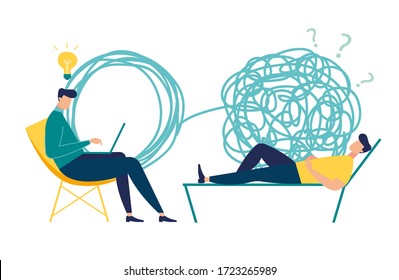 Vector Illustration, Psychotherapy, Unraveling Complex Situations, Concept Of Social Psychiatry, Therapist And Patient Vector