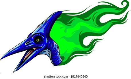 Vector illustration pteranodon with flame. design art