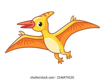 Vector illustration with Pteranodon on a white background. Cute dinosaur pterodactyl in cartoon style.
