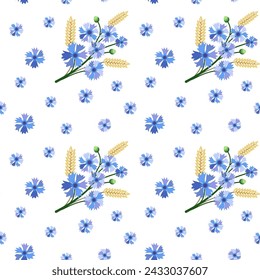 Ilustración vectorial de ramo de campo de patrón, flores de maíz, trigo, grano