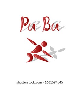 Ilustración vectorial de letras pu bu con ícono de combate para banner, logo, diseño de publicidad e impresión. Texto escrito a mano para el club deportivo de Wushu, evento, competencia, federación, asociación