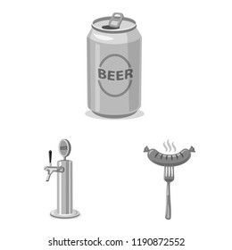Vector illustration of pub and bar sign. Set of pub and interior vector icon for stock.