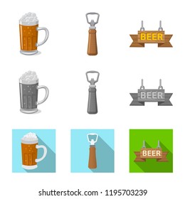 Vector illustration of pub and bar symbol. Set of pub and interior vector icon for stock.